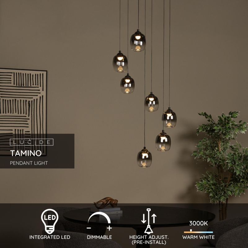 Lucide TAMINO - Závesné svietidlo - Ø 52 cm - LED Rozm. - 7x7W 3000K - Čierna